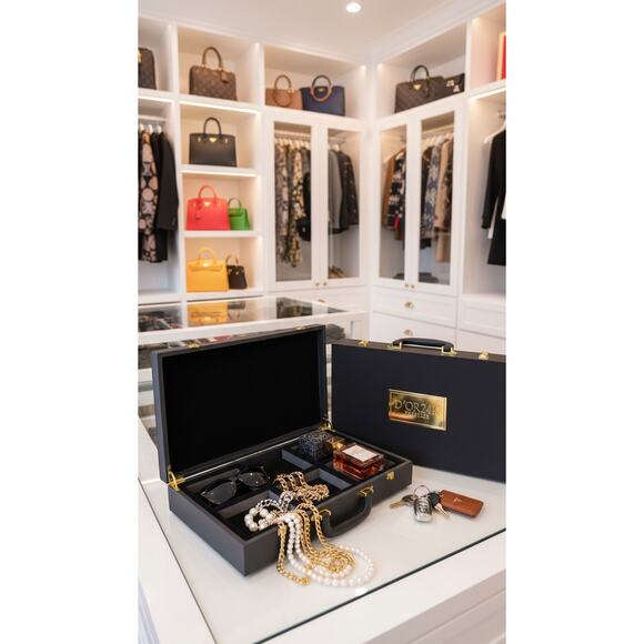 Couture Black & Gold Briefcase | D’OR 24K Prestige Vanity Organizer | Gift Box - Picture 2 of 13